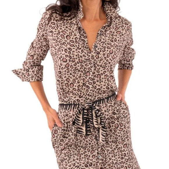 GRETCHEN SCOTT Breezy Blouson Dress Khaki/Black - LARGE - Picture 1 of 11